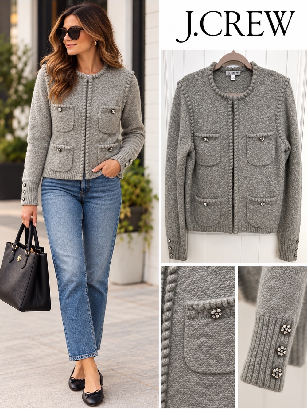 NWOT J.Crew Jeweled Button Cardigan Sweater